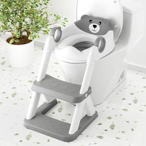 Toilet Seat, Potty Training Seat for Toddler, Upgraded 2-in-1 Potty Toilet Training for Boys and Girls,Waterproof Cushioned Mat with Non-slip Step Stool (Gray)