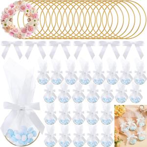 Shimeyao 50 Set Wedding Favors for Guests 3 Inch Metal Rings for Craft Wedding Favors Bags with Ribbon DIY Organza Candy Pouch for Guests Bridal Shower Baby Shower