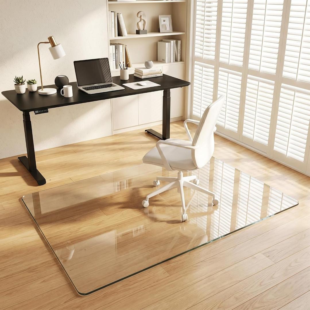 Tempered Glass Chair Mat for Hardwood Floor & Low Pile Carpet, 40" x 60" Heavy Duty Office Chair Mat with Non-Slip Pads, Scratch Resistant Floor Protector for Home Office