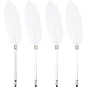 PATIKIL 4 Pcs Feather Ballpoint Pen, Fluffy Vintage Ink Quill Pen Refined Plated Rod Quill Pen for Calligraphy Writing Signature Guest Wedding Gift, White