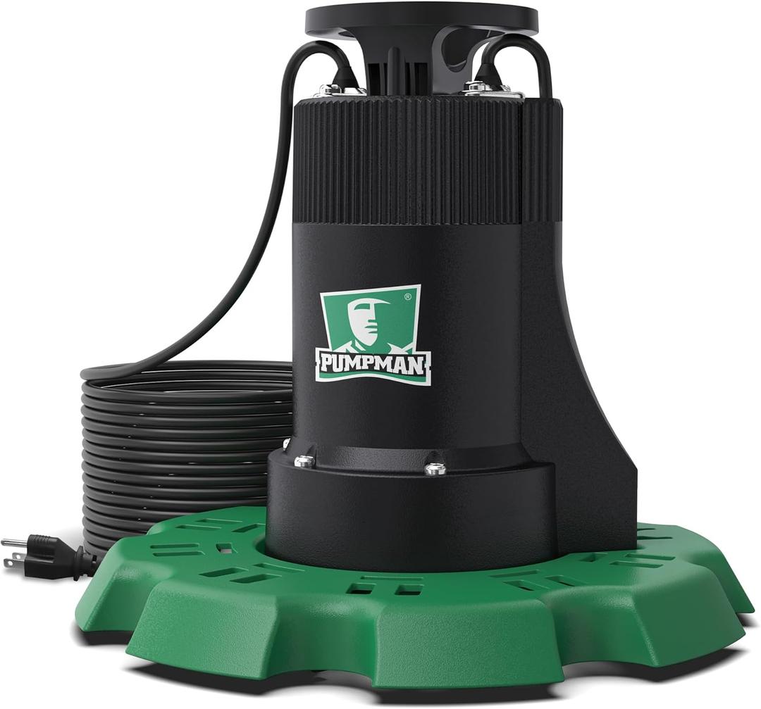 PUMPMAN Automatic Submersible Pool Cover Pump 110 V 1/4 HP 2800 GPH with 2/5 Check Valve Adapter For All Swimming Pools Spas Hot Tubs Rooftops Water Beds With 10FT Power Cord