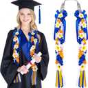 Suncalla Blue Gold Plumeria Graduation Lei 2026 Hawaiian Ribbon Graduation Braided Lei with Flowers for Adults Class of 2026 School College Student Congrats Grad Gifts Party Accessories