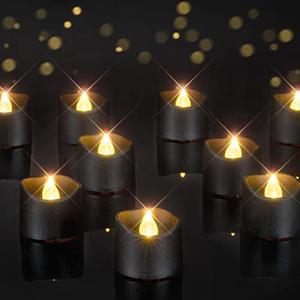 Homemory Black Tea Lights Candles Battery Operated, 200+Hour Flameless Flickering Fake Electric LED Colored Tealights Candles for Halloween, Theme Party, Wedding Table Decor, Holiday Decor, 16Pack
