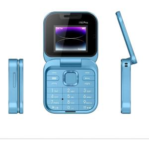 I16 Pro Mini Flip Phone, 1.77 Inch HD Display, Dual SIM 2G GSM, Foldable Design with Big Buttons, FM Radio, 32MB RAM, for Seniors (Blue)