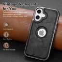 KECAKE for iPhone 16 6.1 Inch Case Luxury Leather Logo Visible Vintage Ultra Slim Protective Cover (Black with Black Trim)
