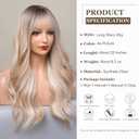 Esmee Long Wavy Ombre Blonde Wigs with Bangs for Women Natural Synthetic Hair Heat Resistant Ombre Wigs with Dark Roots for Daily Party Cosplay Use-24 Inches