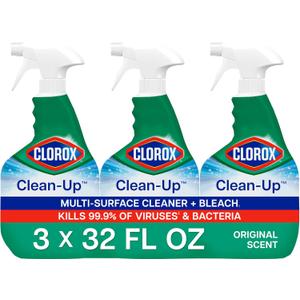 Clorox Clean-Up Multi Surface Cleaner Bleach Spray, Original, All Purpose Cleaning Spray Bottle, Mold and Mildew Cleaner, 32 Fl Oz., Pack of 3