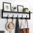Tatub 29'' Coat Rack Wall Mount with Shelf, Wood Wall Hooks with Storage, Entryway Shelf with 5 Coat Hangers for Bathroom, Living Room, Bedroom, Black