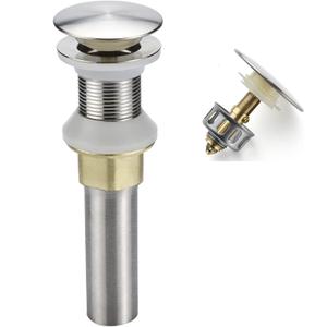 Rockgoya Bathroom Sink Drain,Drain Stopper Bathroom Sink Without Overflow,Pop Up Drain Assembly with Detachable Strainer Basket,Built-in Anti-Clogging Strainer,Stainless Steel Brushed Nickel