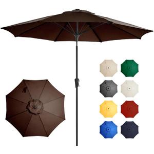 Ayge 9FT Large Outdoor Patio Umbrella Market Table Umbrella-UV Resistant, Easy Push Button Tilt and Crank, 8 Sturdy Fiberglass Ribs Heavy-Duty Pool Umbrella for Deck,Backyard, Garden, Brown
