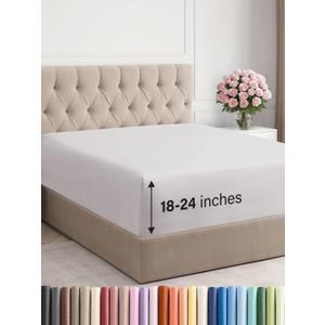 Extra Deep King Fitted Sheet - Hotel Luxury Single Fitted Sheet Only - Easily Fits 18 inch to 24 inch Mattress - Ultra Soft, Wrinkle & Fade Free w/Extra Deep Pocket - Breathable & Comfy - French Grey