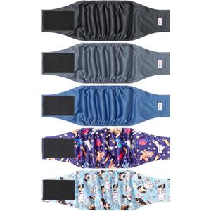 5 Pack Dog Diapers Male Reusable, Premium Belly Bands for Dogs, High Absorbing Male Dog Pee Wraps for Doggie in Incontinence or Excitable Urination and Training Black M (Medium, Astronaut)