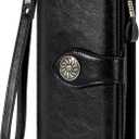 Travelambo Women's Wallet RFID Blocking Credit Card Holder Large Capacity Wristlet Leather Wallets Purse (Black)
