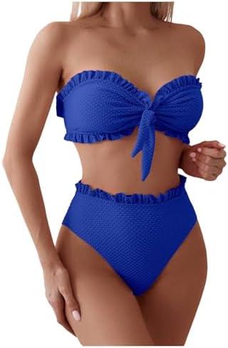 SOLY HUX Women's Ruffle Strapless Bikini Set 2 Piece Bandeau Swimsuit High Waist Bathing Suits Size XL