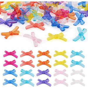 FASHEWELRY 50pcs Mini Clear Acrylic Bowknot Beads Transparent Colorful Bowknot Spacer Charm Pendants for Bracelet Necklace Earring Jewelry Making
