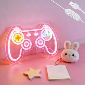 Game Controller Neon Sign for room decor, 15 * 9 inch Pink Gaming Neon Signs with USB Power and Dimmer Switch for wall decor,teen girl room decor,women,Kids