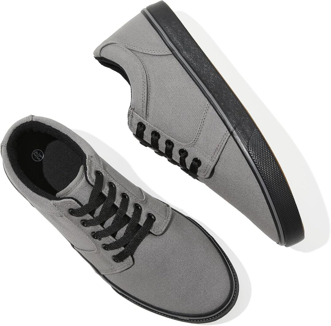 BENPAO Mens White Casual Shoes All Black Fashion Sneakers for Men Low Top Lace Up Canvas Shoes 8.5