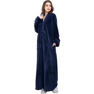 Hellomamma Womens Robes Warm Plush Winter Robe, Zip up Long Fleece Bath Robes Female, Zipper Bathrobes for Women, Size: Large - X-Large