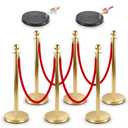 Gold Stanchions and Velvet Ropes 6pcs Stainless Steel Posts | 4pcs 5ft Red Velvet Ropes Crowd Control Barriers with Durable Refillable Base for Wedding, Party & Exhibition Events