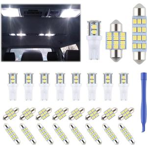 iFunyLED 24 Pieces Dome Light LED Car Interior Bulb Kit Set 194 T10 DE3175 578 31mm 42mm Bulbs Interior Replacement Lights for Car Map License Plate Door Side Marker Cornering Trunk Light - White