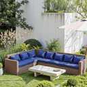PatioGlow Outdoor Seat Cushion Set 24 x 24 x 4 Inch, Waterproof & Fade Resistant Patio Furniture Cushions with Removable Cover and Ties, Thick Deep Seating Pads for Outside Chair Sofa Couch, Blue
