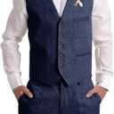 Mens Linen Suit 2 Piece Short Suits for Men Casual Summer Beach Wedding Suit Linen Vest Shorts Set (Blue, XL)
