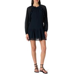 The Drop Womens Jordan Feminine Ruffle Detailed Mini Dress (Black, XXL)