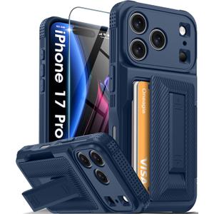Oneagle Wallet for iPhone 17 Pro Case with Card Holder(4-5 Cards) [RFID Blocking] [Screen Protector] Full Camera Protection Case with Kickstand 15FT Shockproof Heavy Duty Phone Case for iPhone 17 Pro, Dark Blue
