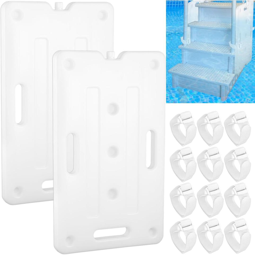 2 PCS Swimming Pool Ladder Weights, HDPE Swimming Pool Step Weights with 12 Adjustable Straps Universal Water Sand Anchors Bin Stabilizers for Inside Pools Easy Step System Above Ground
