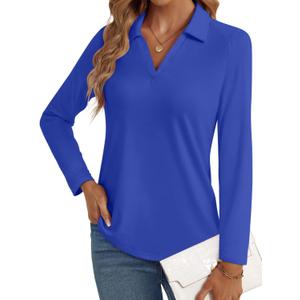 3/4 Length Sleeve Womens Tops Dressy Casual V Neck Polo Shirts Business Work Blouses 2025 Trendy Tunic Top (X-Large, Long Sleeve Royal Blue)