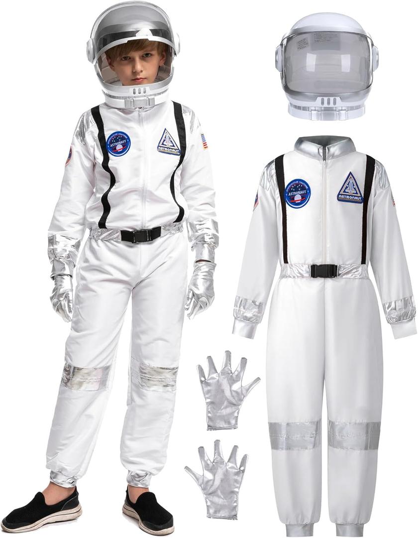 Spooktacular Creations Halloween Astronaut Costume for Kids, Unisex Astronaut Outfit, Toddler Pilot Jumpsuit for Themed Party (3T (3-4 YRS), White)