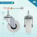M6-1.0 Threaded Stem Caster Wheels, 2 Inch PVC Silent Castors, M6 x 15mm Replacement Wheels for Utility Shelf, Small Rolling Cart, Kitchen/Laundry Rack, Set of 4 (2 Brake, 2 Swivel)