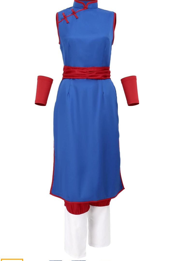 DAZCOS US Size Adult Blue Cheongsam Dress Cosplay Halloween Costume 2XL