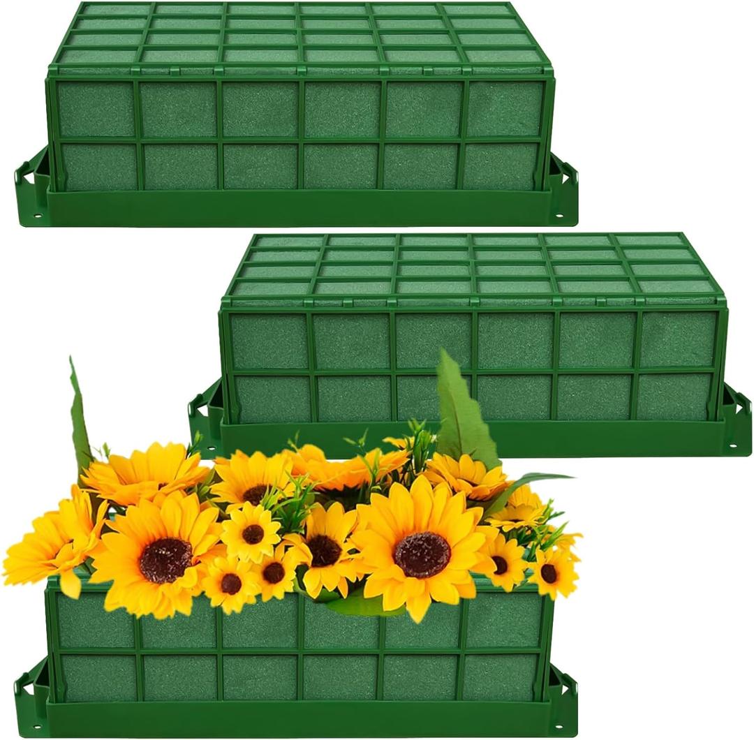 Xanllaxa 3 Pcs Green Rectangular Floral Foam Cage, Holds Fresh or Artificial Flowers, Versatile Hanging Design, Ideal for Weddings, Birthdays, Home Decorations