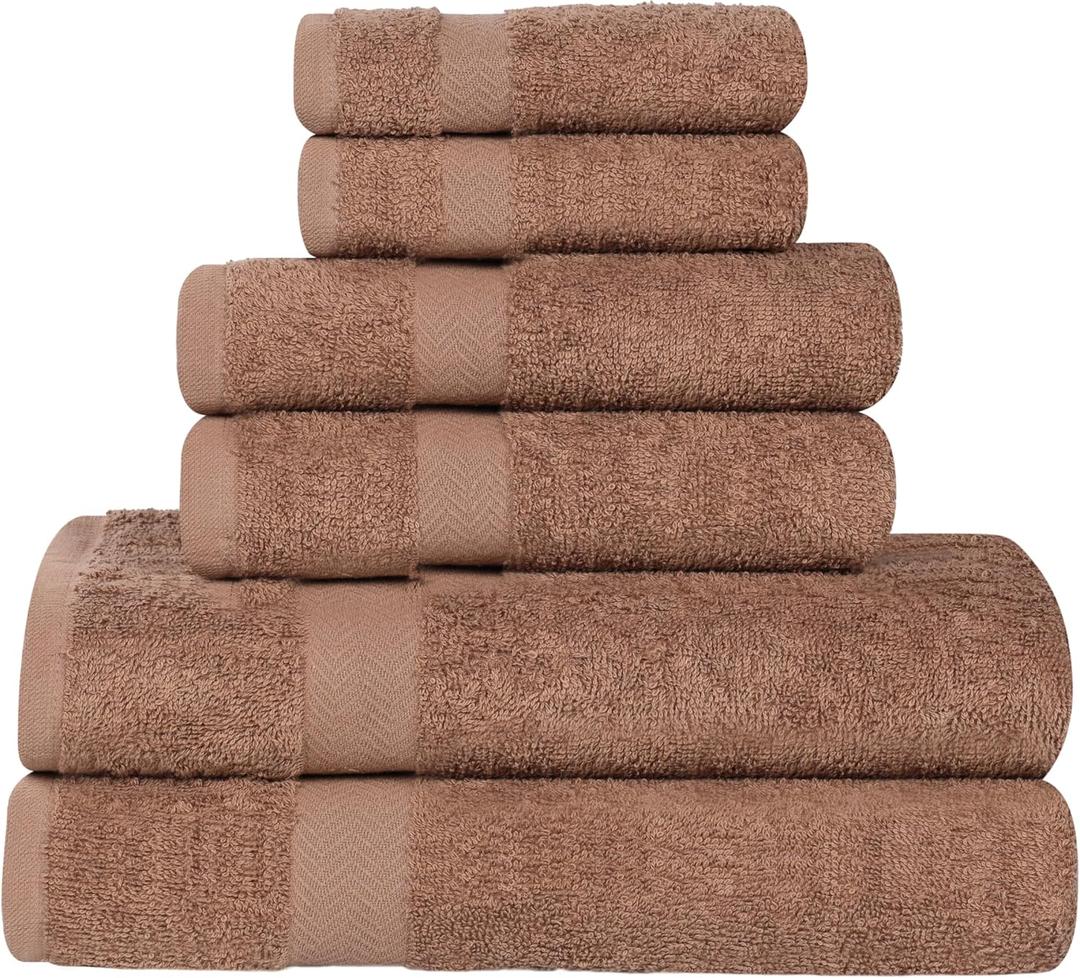 Superior 6-Piece Cotton Assorted Towel Set, Includes 2 Face/Washcloths, 2 Hand, and 2 Bath Towels, Lightweight Essentials, for Home, Gym, Beach, Bathroom, Quick Drying, Franklin Collection, Latte (6-PC TOWEL SET)