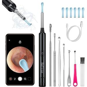 Ear Wax Removal with Camera, Earwax Remover Tool, 1296P FHD Wireless Ear Otoscope with 6 LED Lights, 6 Ear Spoon & 6 Traditional Tools Ear Wax Removal Kit for iPhone, iPad & Android Smart Phone
