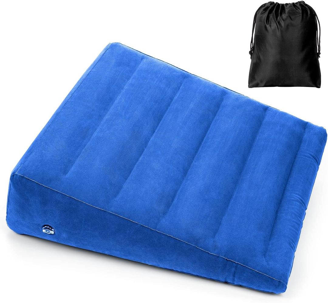 USHMA Inflatable Wedge Pillow, Portable Travel Wedge Pillow, Fast Inflation & Deflation Inflatable Wedge Pillows for Travel, Blow Up Sleeping Back Knee Bed (Blue)