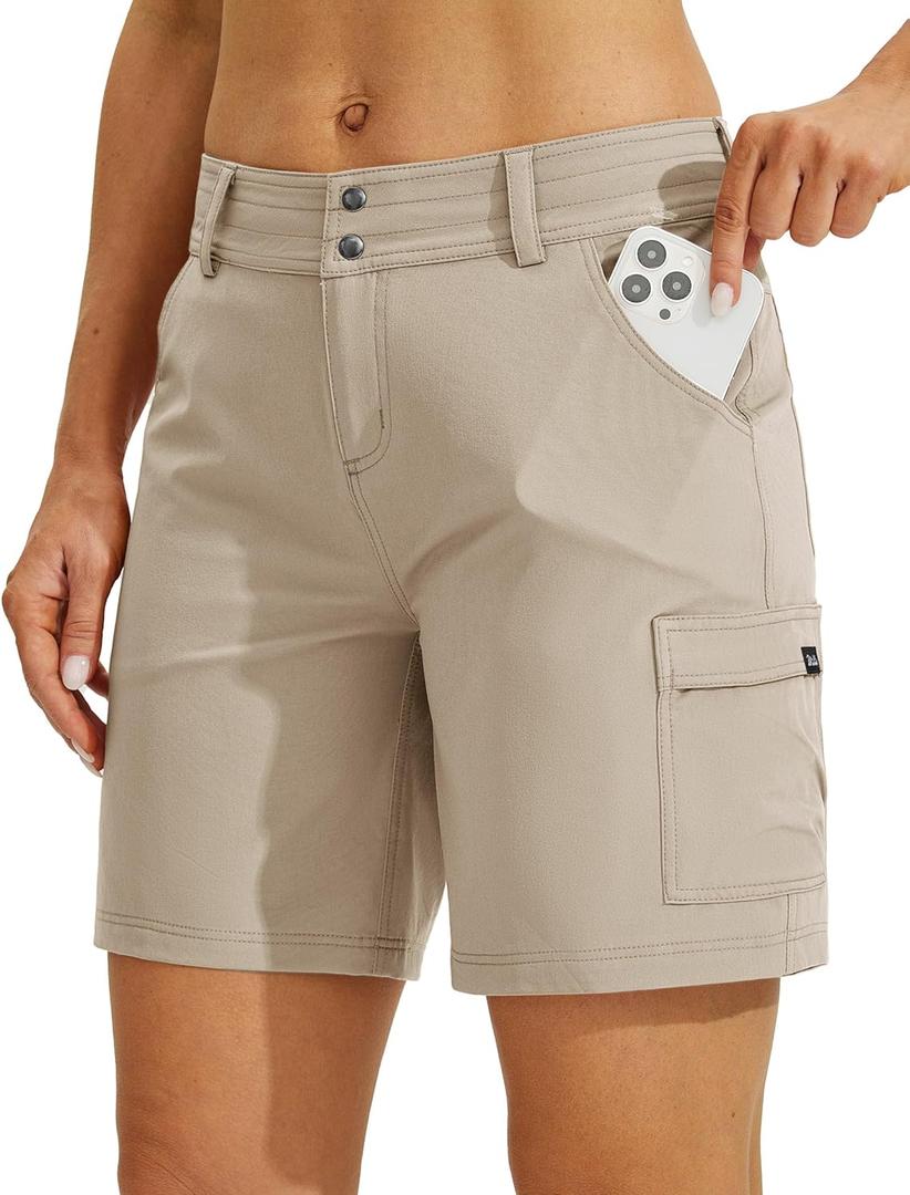 Willit Women's Golf Hiking Shorts Cargo Quick Dry Athletic Shorts Casual Summer Shorts with Pockets 7" (14, Khaki)