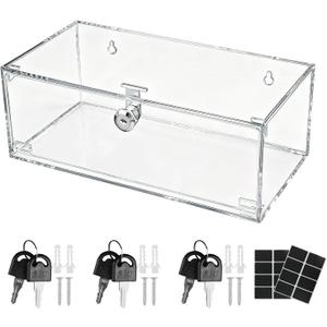 Refrigerator Medicine Lock Box 12 x 6 x 4.5 Inch Acrylic First Aid Wall Cabinet Case with Keys and Mounting Accessories Wall Mount Clear Medicine Box with Labels for Home