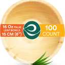 ECO SOUL 100% Compostable, Biodegradable, Disposable Palm Leaf Bowls, Like Bamboo Bowls, Eco-friendly | Sturdy, Microwave & Oven Safe (100, Large 6" (16 Oz) | Round)