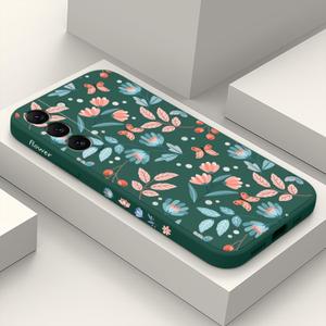 for Samsung Galaxy S22 Case, Case for S22 Galaxy Liquid Silicone Soft Slim Fashion Design Flower Phone Protective Phone Cover 6.1"-Leaf Green