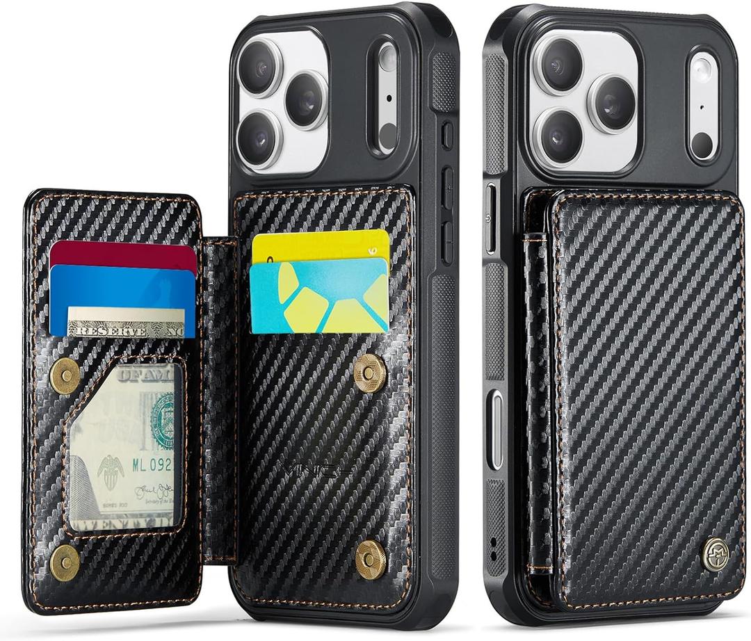 Vinich for iPhone 17 Pro Wallet Case with Card Holder, RFID Blocking Credit Slots Kickstand Shockproof Phone Cover Fit for iPhone 17 Pro 6.3" Carbon Black