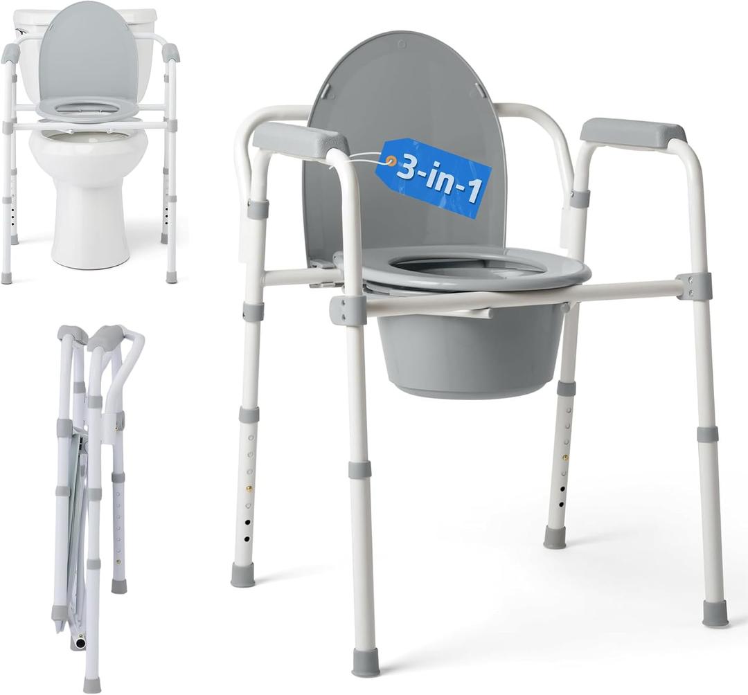 Commode, 3-in-1, Steel, Microban,Gray