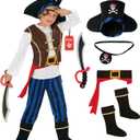 Morph Pirate Costume Boys, Black And White Pirate Costume Kids, Boys Halloween Costumes, Halloween Costumes For Kids, Small (4-6 Years, Blue)