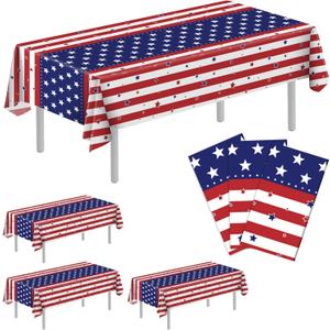 3 Pack 4th of July Decorations Table Cloth Rectangle 54 x 108 inch Plastic Tablecloth Disposable Rectangle Leakproof for Memorial Day DecorationsParties, Picnic (American Flag Style)
