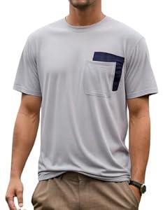 LEADHALO Merino Wool Pocket T Shirts for Men for Work Out Athletic Running Hiking, Moisture Wicking Breathable Mens Soft Tshirts, UPF 50 Crewneck Short Sleeve Tee Shirts for Summer Grey S