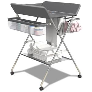Portable Changing Table for Baby, Foldable Baby Changing Table with Storage, Diaper Changing Station for Nursery, Small Infant Changing Station with Wheels & 3-Level Adjustable Height