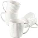 Ceramic Coffee Mugs Set of 4, 14oz White Coffee Cups with Embossed Grid Texture, Modern Minimalist Coffee Mug for Latte Cappuccino Tea Cocoa, Dishwasher & Microwave Safe, Ideal Housewarming Gift