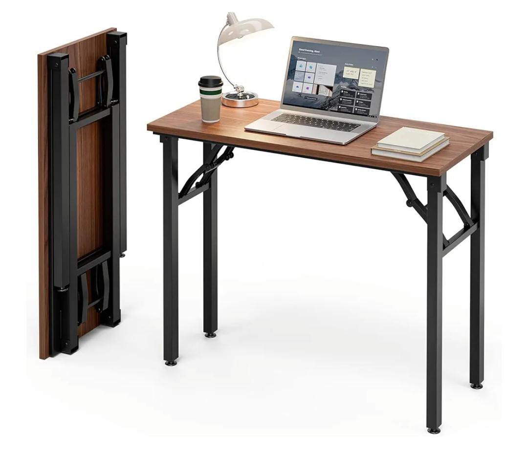 Frylr Small Folding Computer Desk – Portable 35.8 Inch Foldable Laptop Table, Collapsible and Compact for Easy Storage and Fast Setup, Lightweight for Small Spaces, Craft and Study Use, Dark Walnut