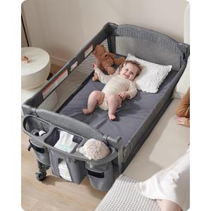 AirClub Bassinet Bedside Sleeper, Baby Bassinet Crib for Newborn, Bedside Crib Sleeper with Wheels Breathable Mesh